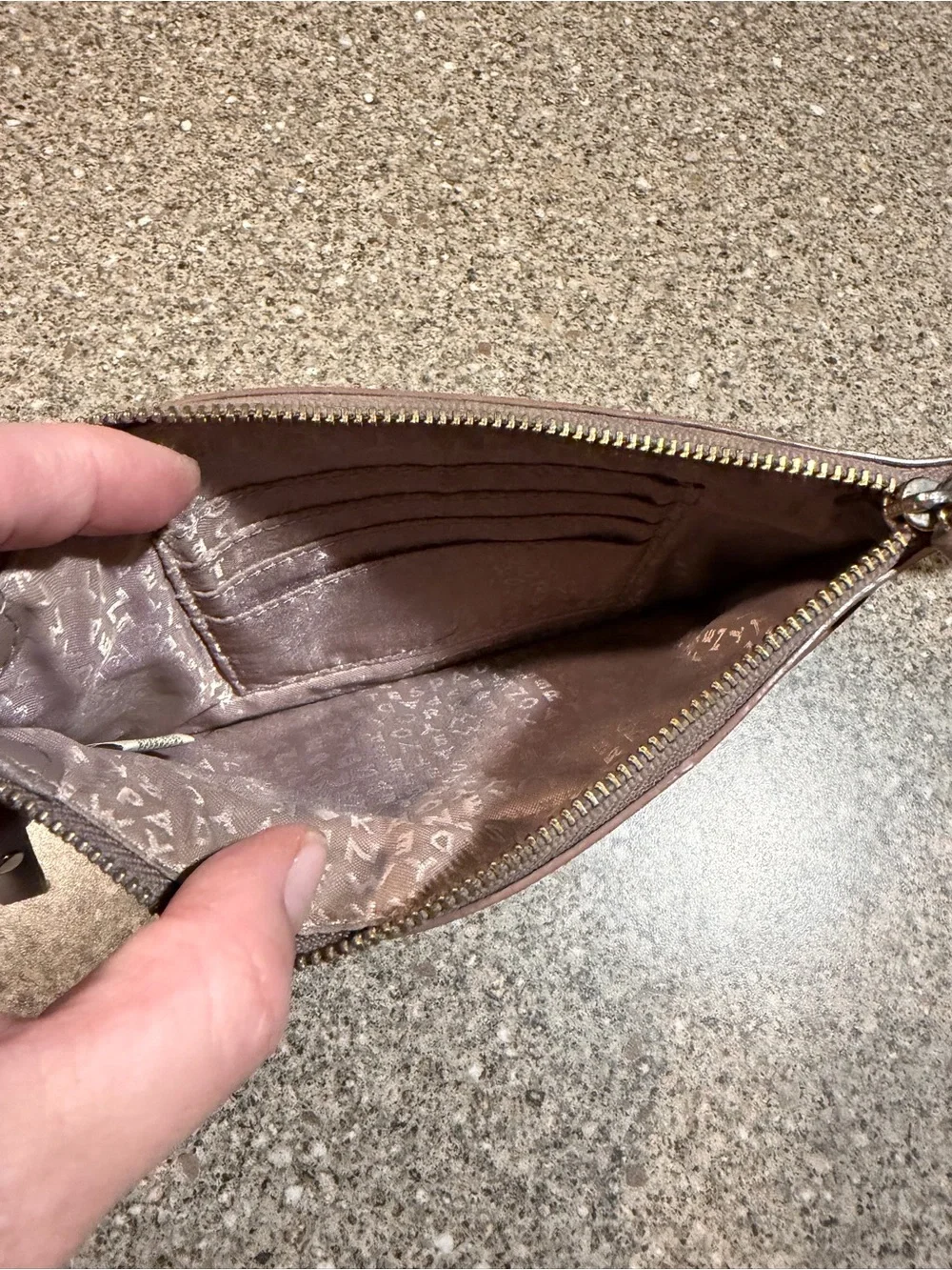 kate spade Taupe Saffiano Wristlet Clutch with Gold Hardware